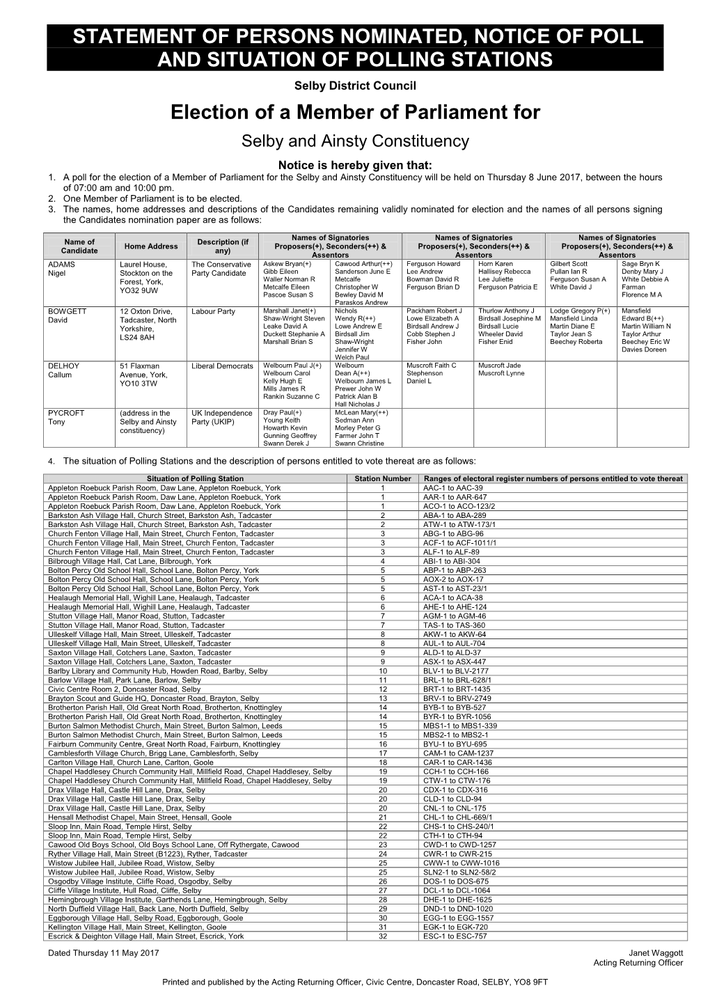 Statement of Persons Nominated & Notice of Poll & Situation of Polling