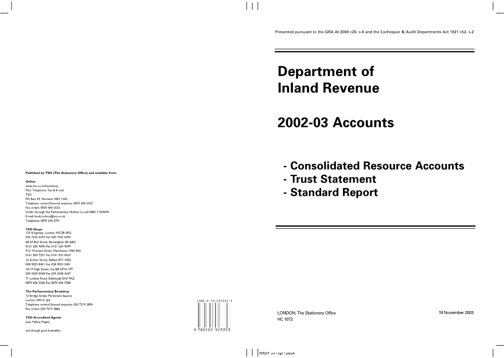 Department of Inland Revenue Accounts 2002-03