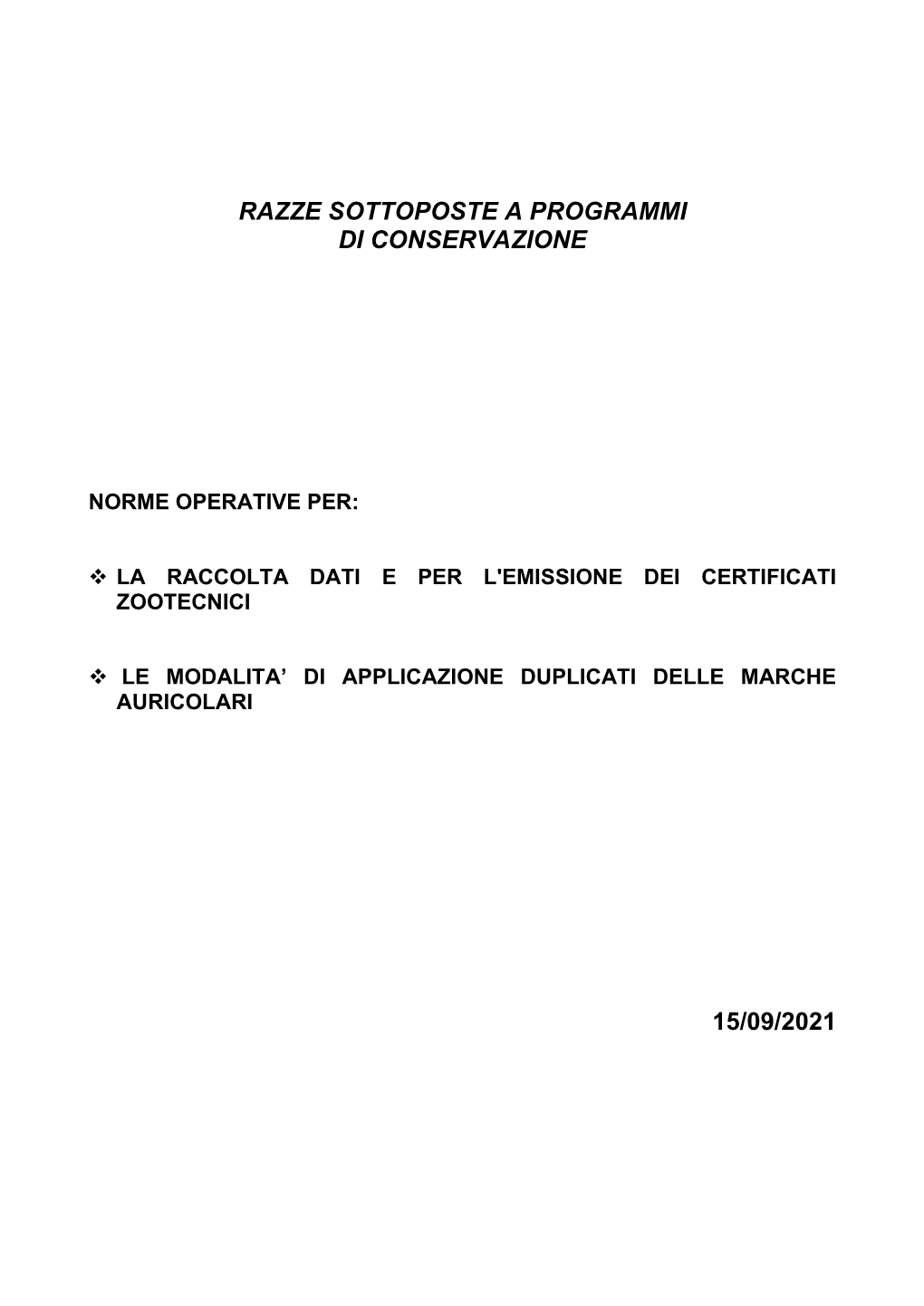 Norme Operative Razze Sottoposte a Programmi Di Conservazione