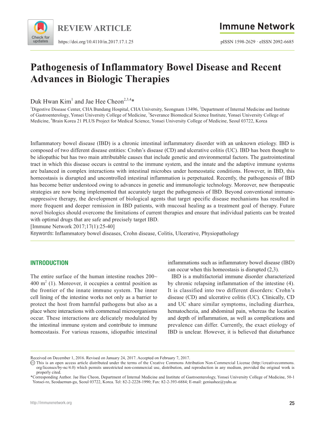 Pathogenesis of Inflammatory Bowel Disease and Recent Advances in Biologic Therapies