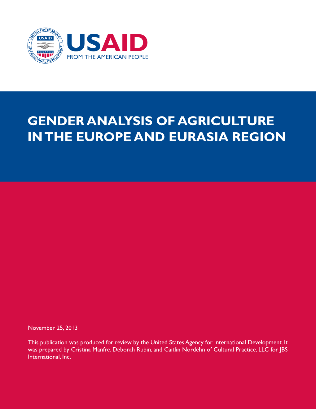 Gender Analysis of Agriculture in the Europe and Eurasia Region