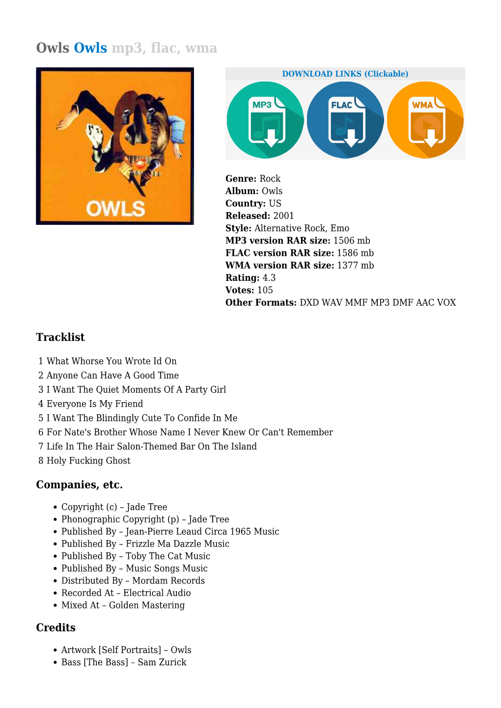 Owls Owls Mp3, Flac, Wma