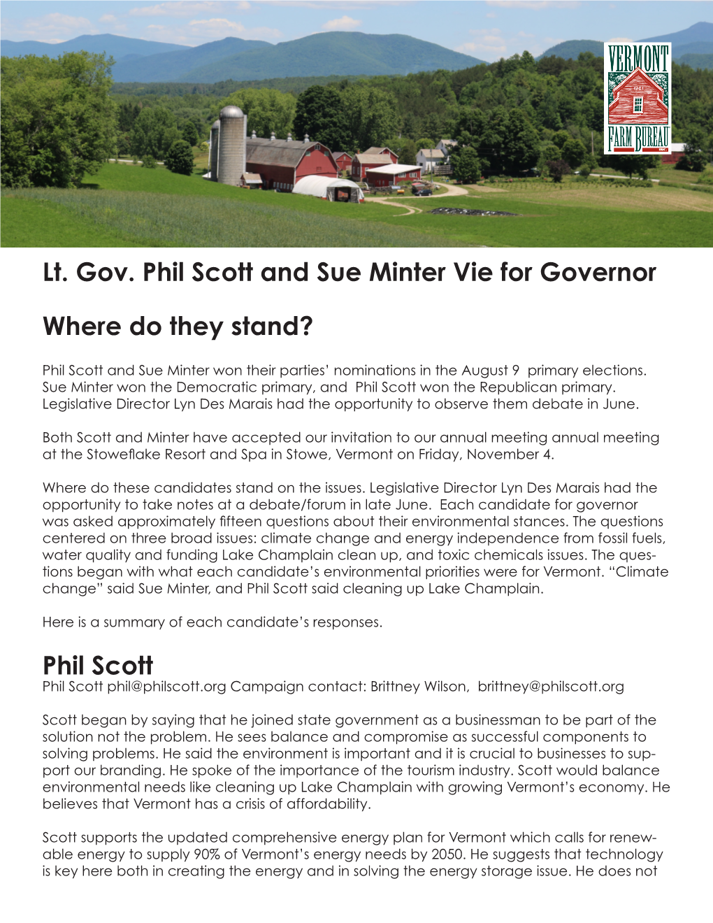 Phil Scott and Sue Minter Vie for Governor