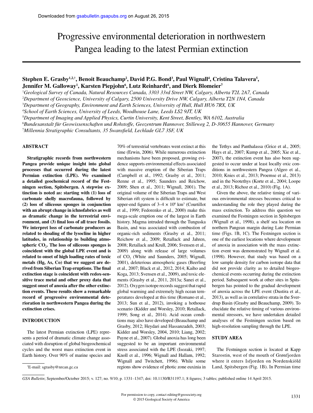 Progressive Environmental Deterioration in Northwestern Pangea Leading to the Latest Permian Extinction