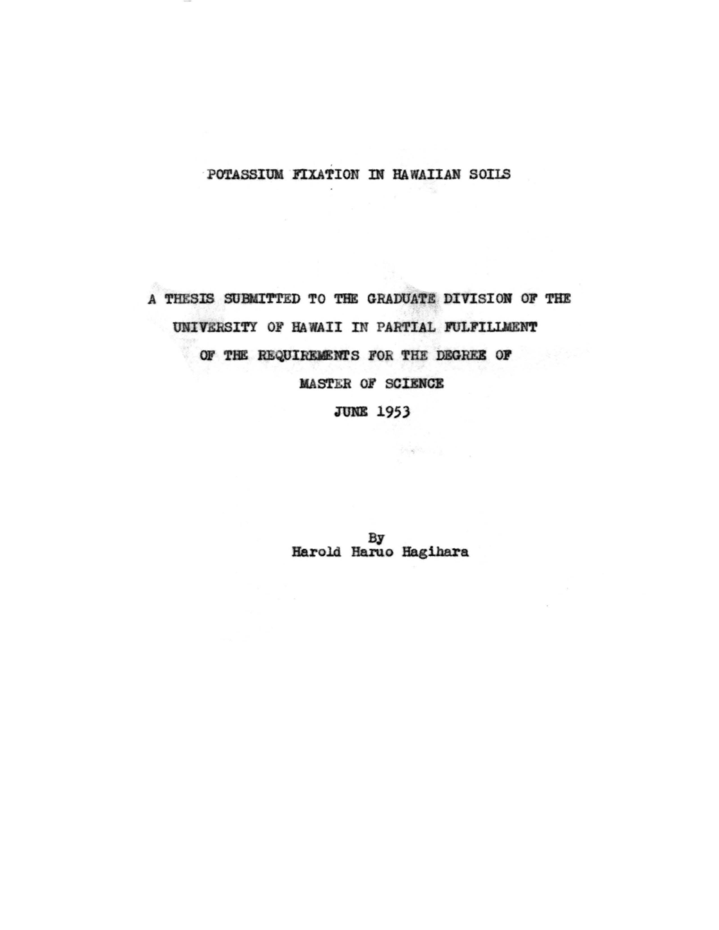 Potassium Fixation in Hawaiian Soils