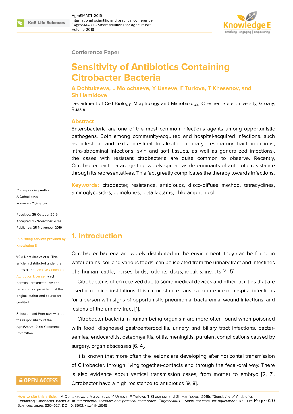 Sensitivity of Antibiotics Containing Citrobacter Bacteria