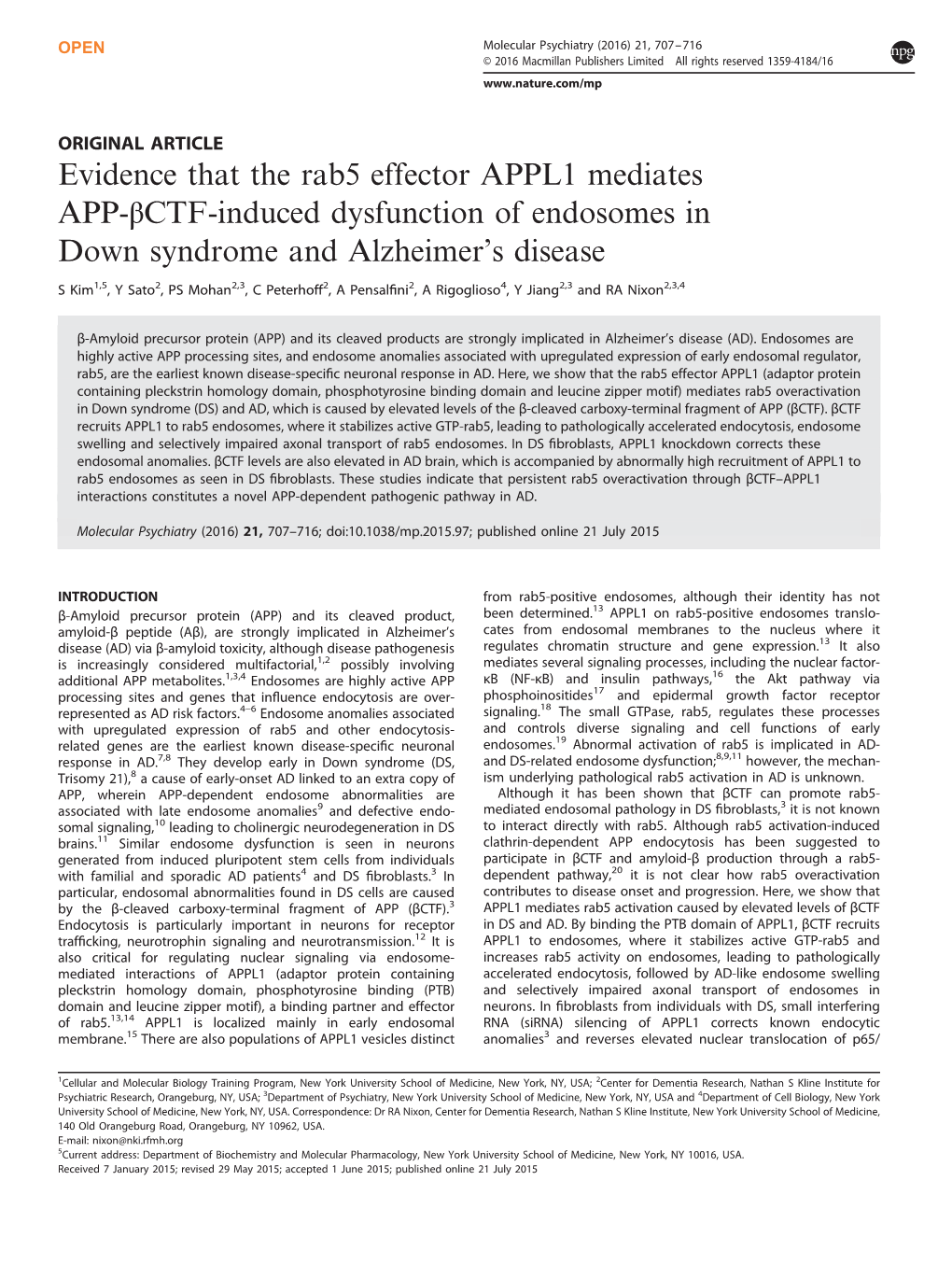 Evidence That the Rab5 Effector APPL1 Mediates APP-&Beta