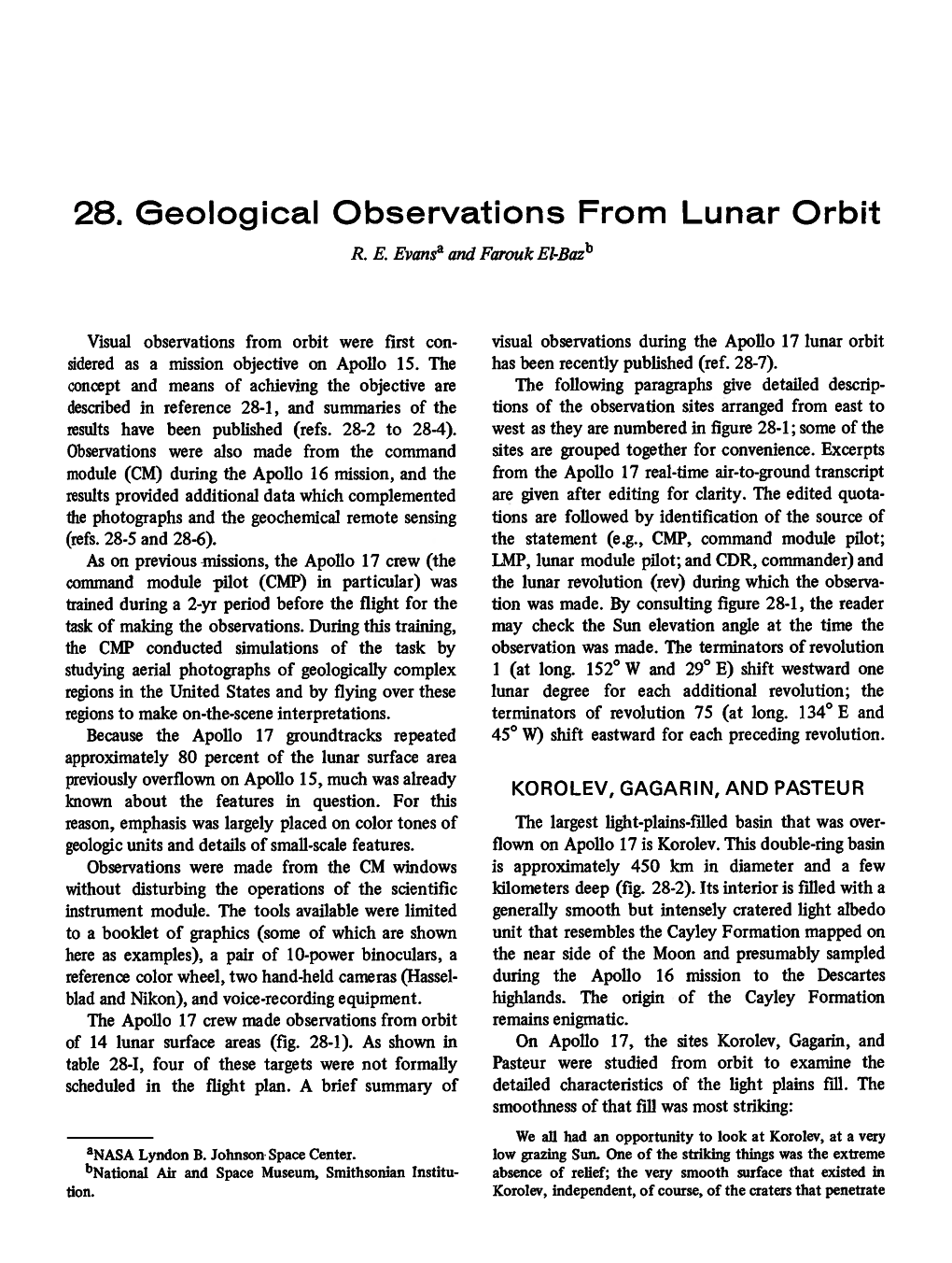 Geological Observations from Lunar Orbit R