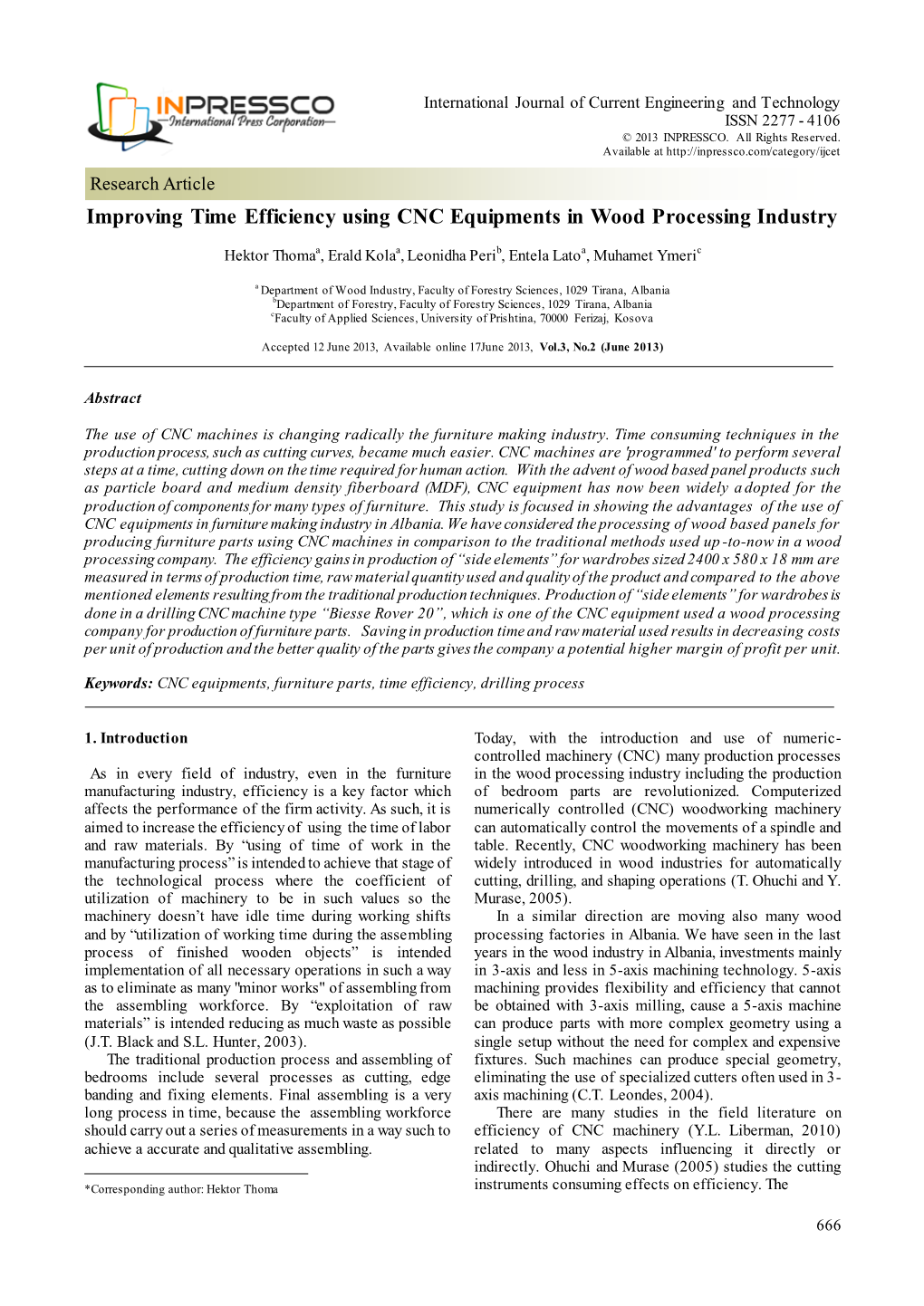 Improving Time Efficiency Using CNC Equipments in Wood Processing Industry