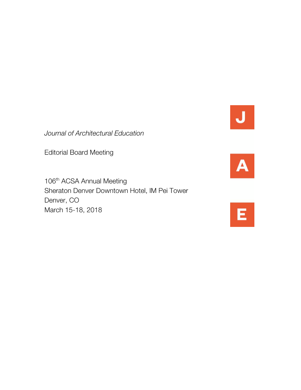 Journal of Architectural Education Editorial Board Meeting 106Th