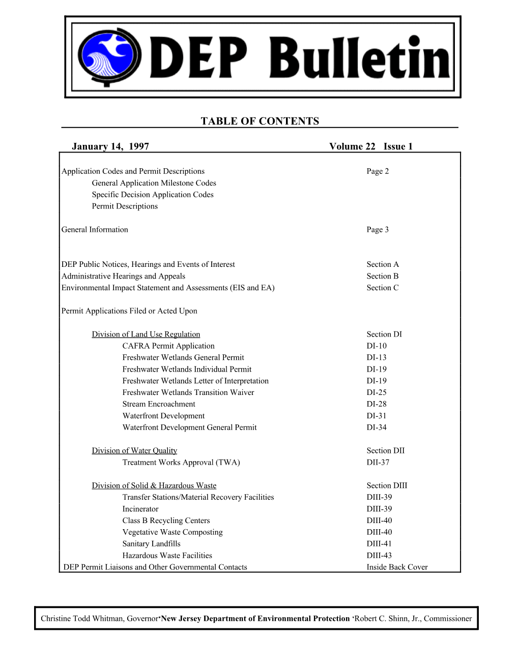 NJDEP Bulletin, 01/14/98 Issue