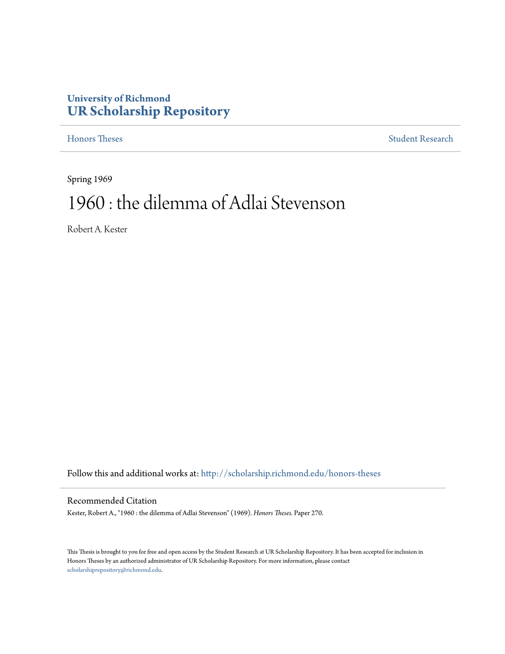 1960 : the Dilemma of Adlai Stevenson Robert A