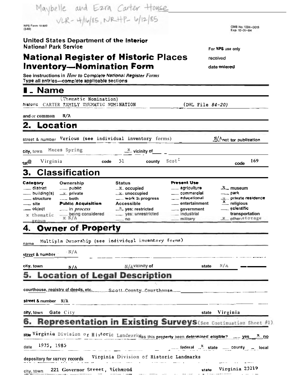 National Register of Historic Inventory