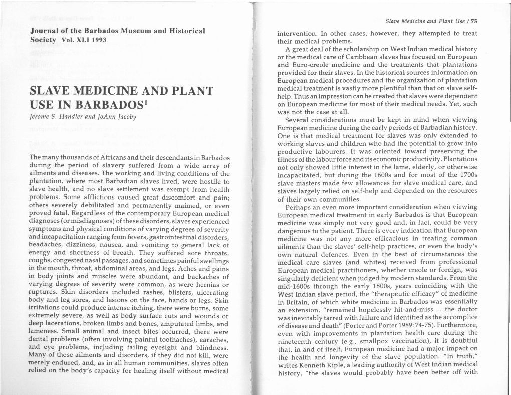 Slave Medicine and Plant Use in Barbados