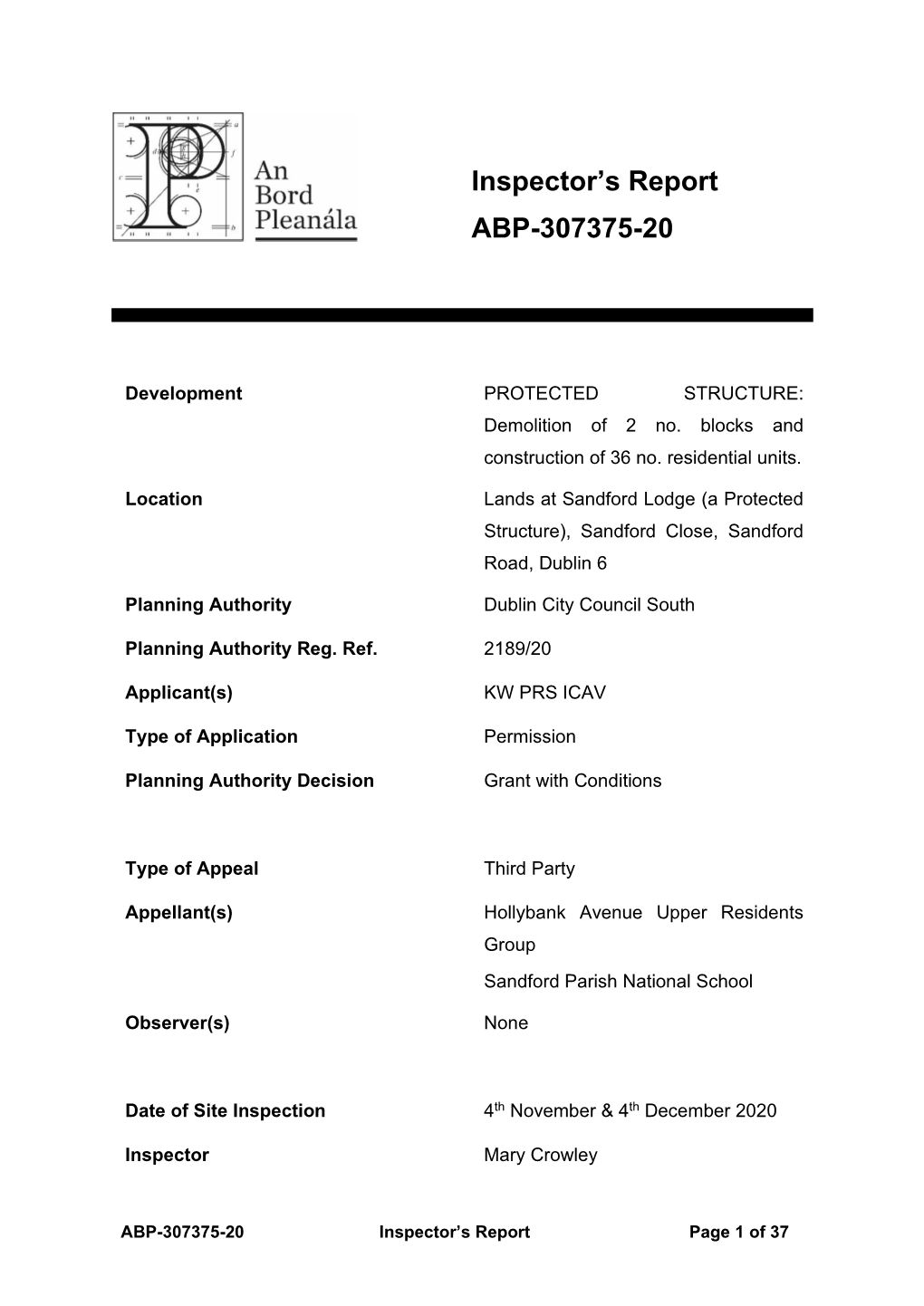Inspector's Report ABP-307375-20