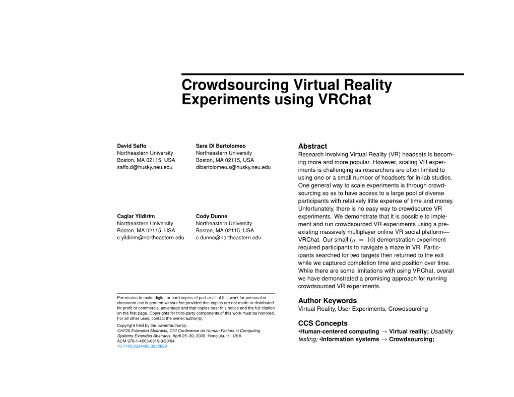 Crowdsourcing Virtual Reality Experiments Using Vrchat