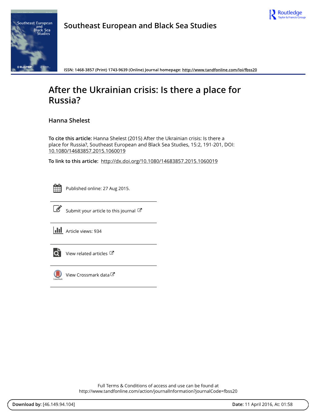 After the Ukrainian Crisis: Is There a Place for Russia?