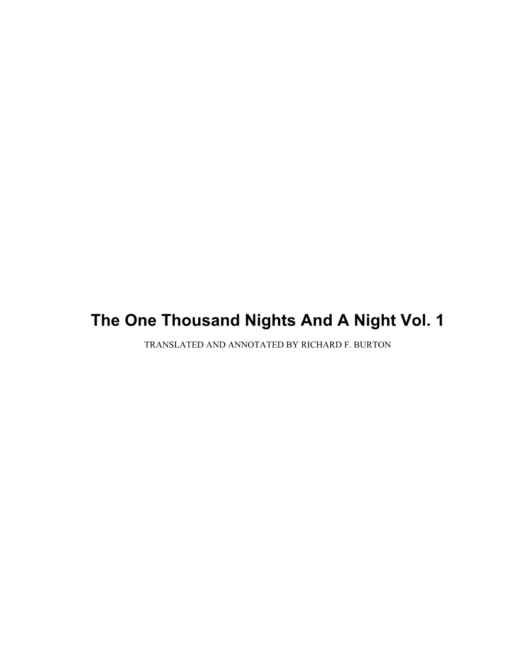 The One Thousand Nights and a Night Vol. 1