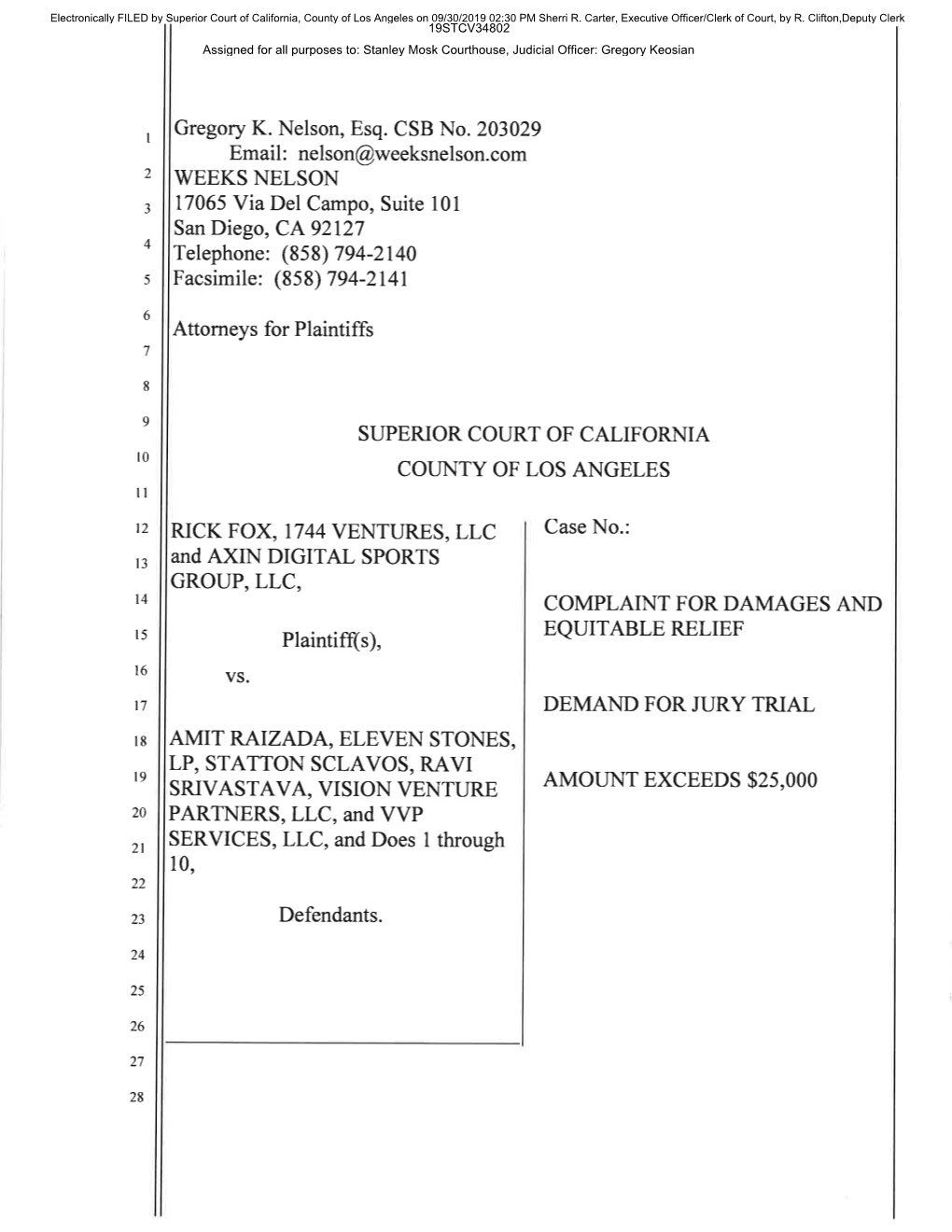 Gregory K. Nelson, Esq. CSB No. 203029 Email