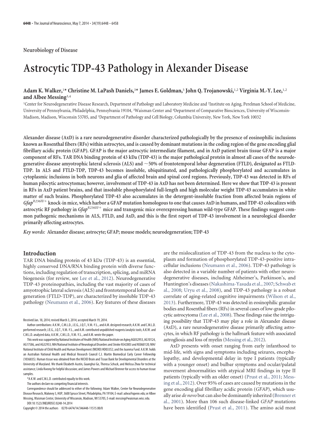 Astrocytic TDP-43 Pathology in Alexander Disease