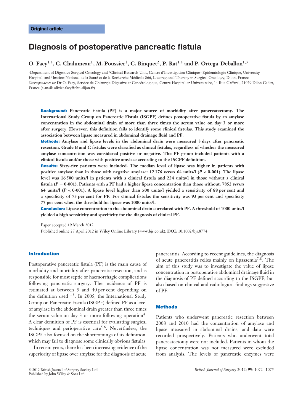 Diagnosis of Postoperative Pancreatic Fistula