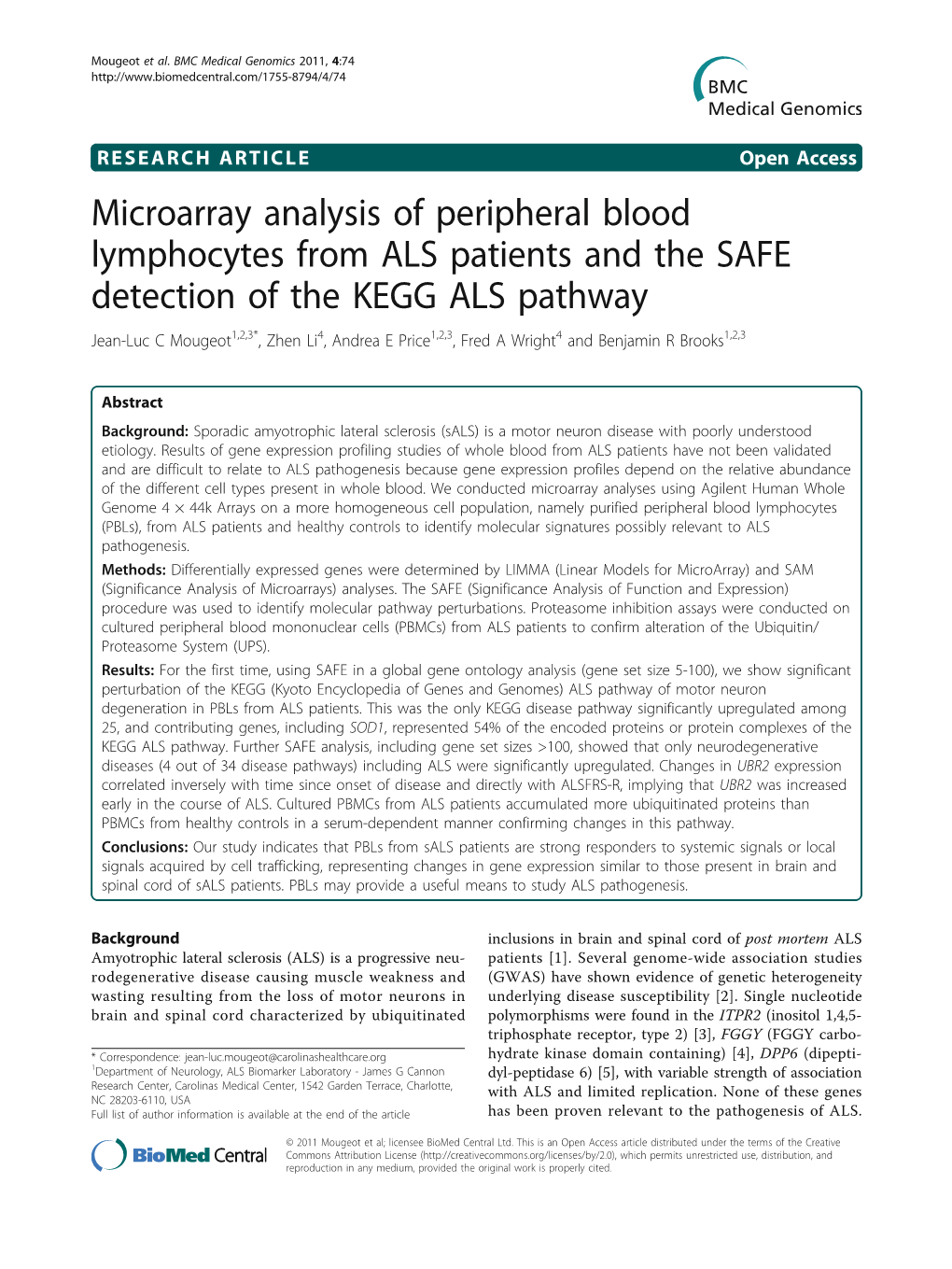 Microarray Analysis of Peripheral Blood Lymphocytes from ALS