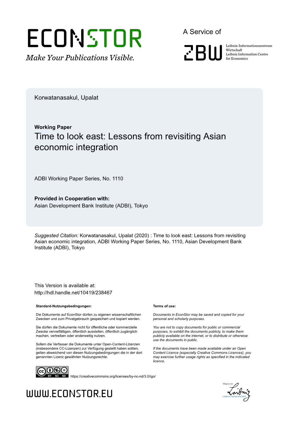 Time to Look East: Lessons from Revisiting Asian Economic Integration