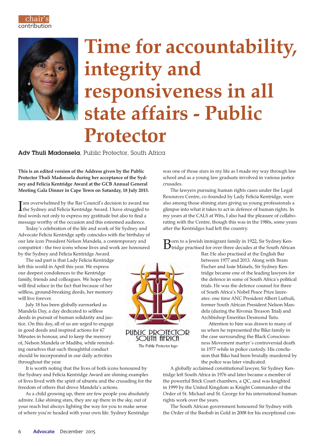 Public Protector Adv Thuli Madonsela, Public Protector, South Africa