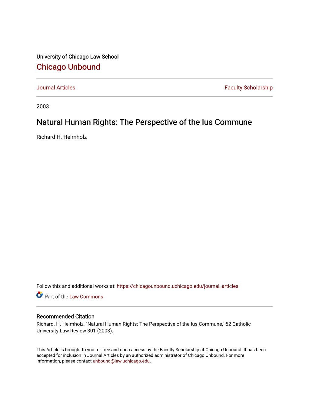 Natural Human Rights: the Perspective of the Ius Commune