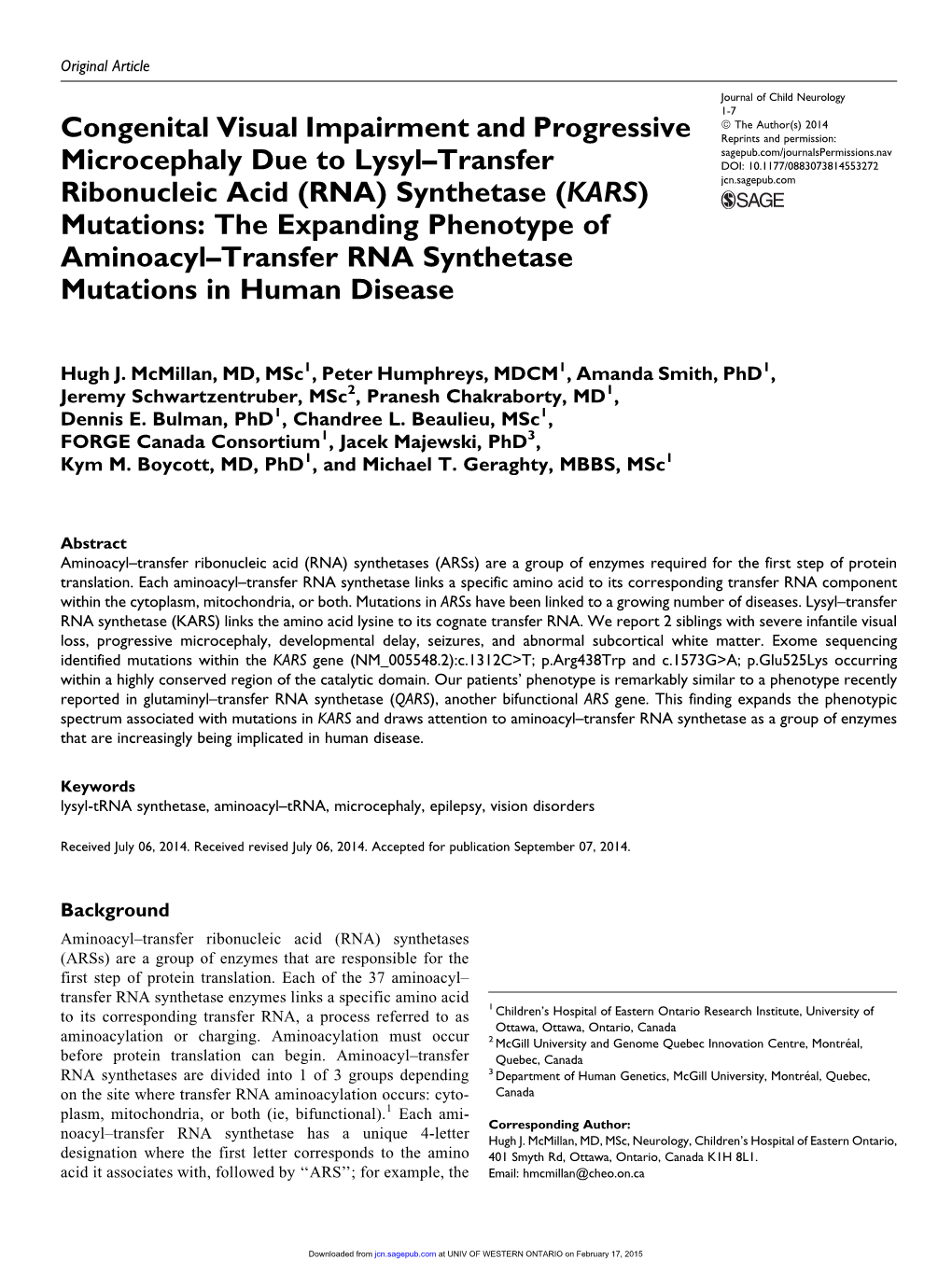 (RNA) Synthetase (KARS) Mutat