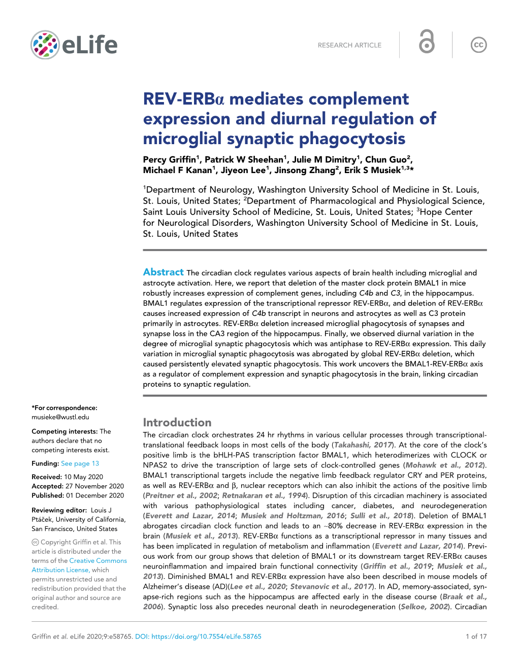 REV-Erba Mediates Complement Expression and Diurnal Regulation