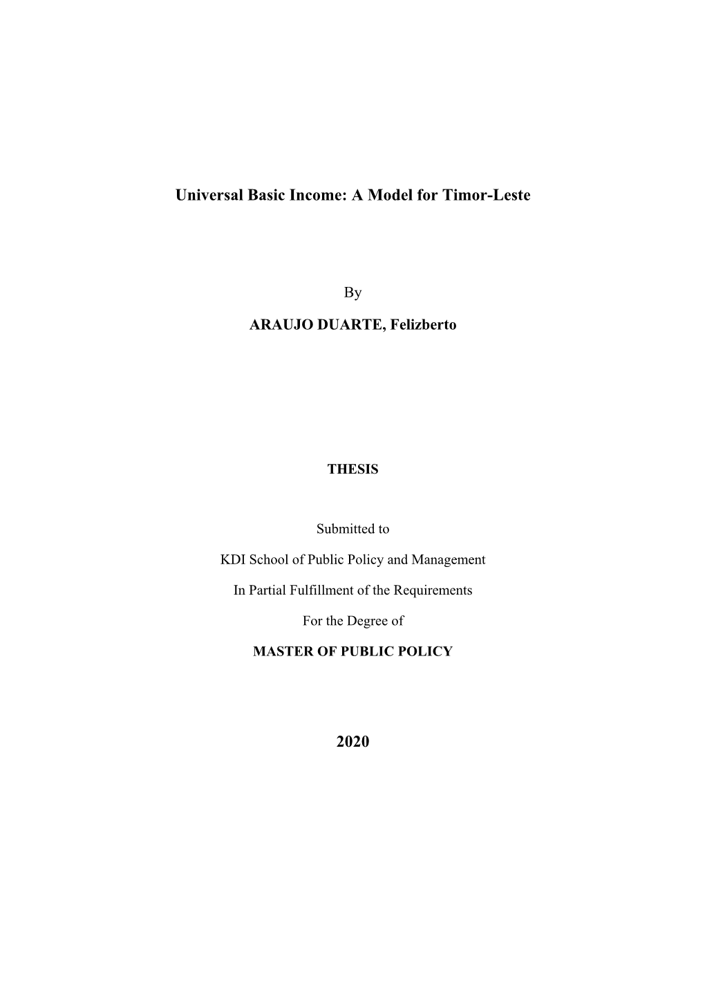 Universal Basic Income: a Model for Timor-Leste 2020