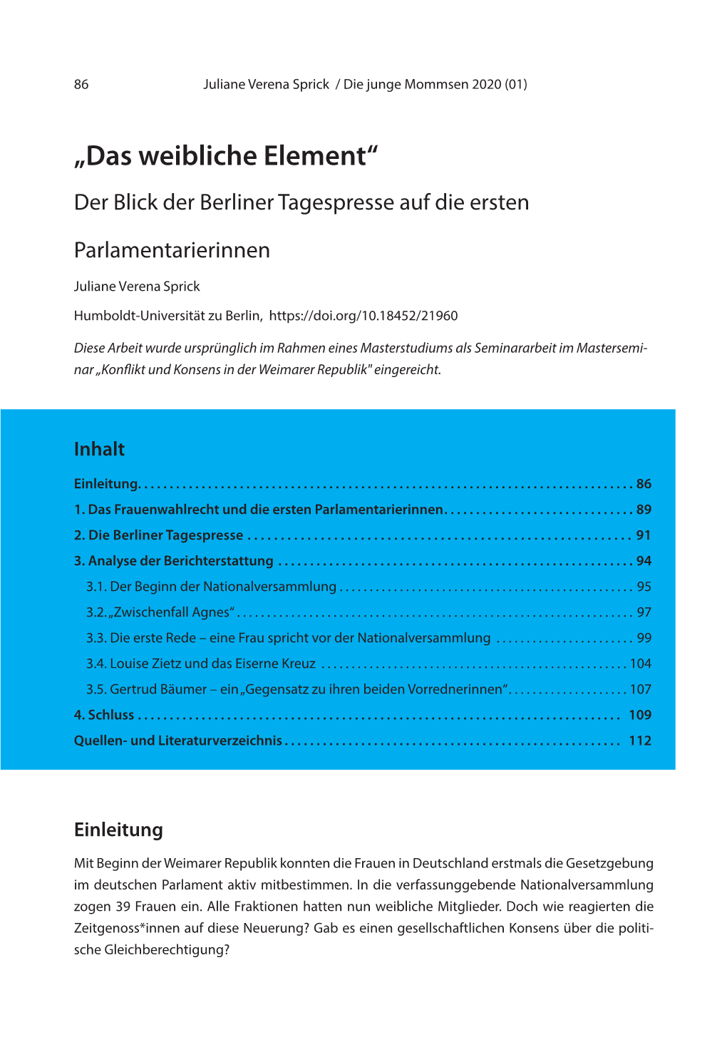 „Das Weibliche Element“ Der Blick Der Berliner Tagespresse Auf Die Ersten