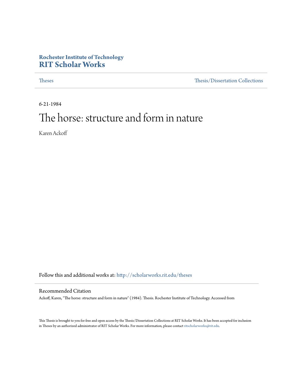 The Horse: Structure and Form in Nature" (1984)