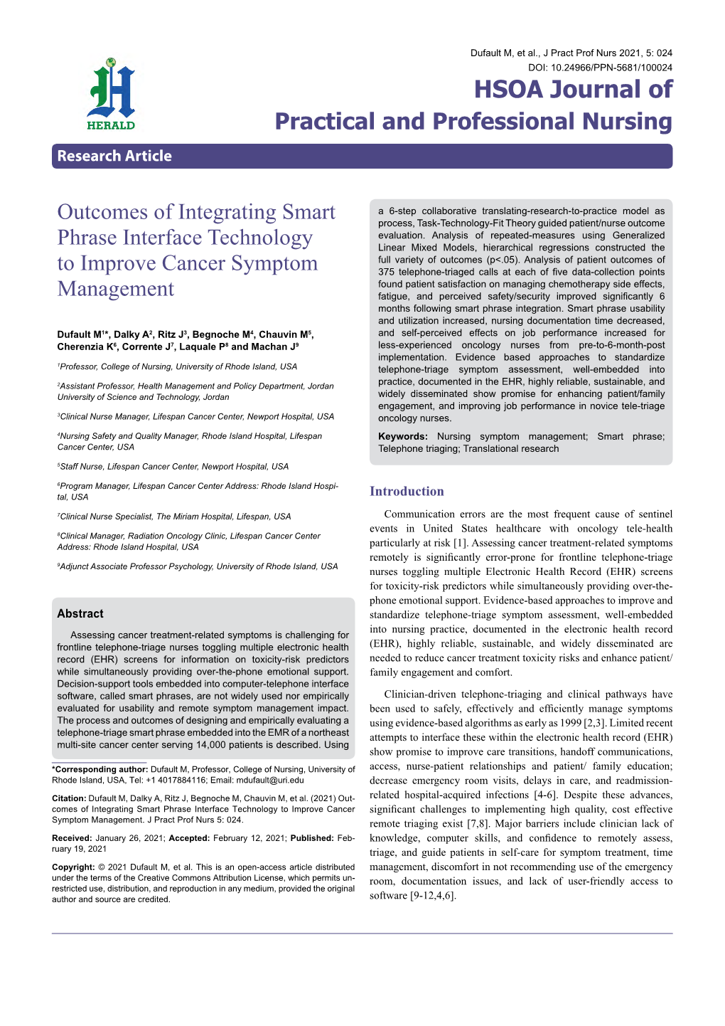 Outcomes of Integrating Smart Phrase Interface Technology to Improve Cancer Symptom Management