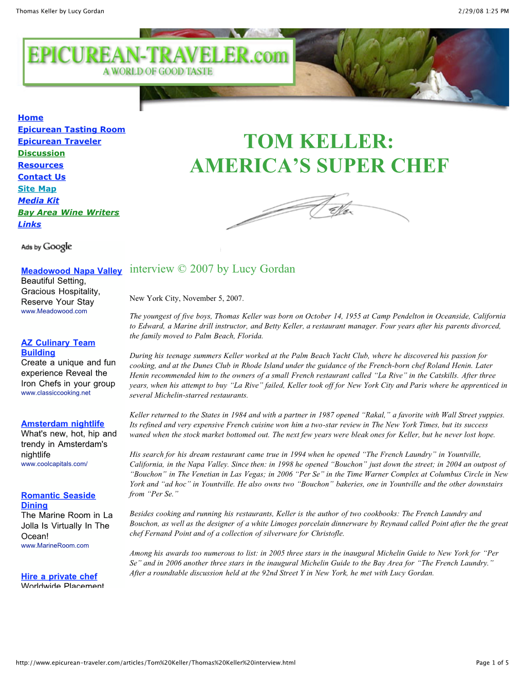 Thomas Keller by Lucy Gordan 2/29/08 1:25 PM