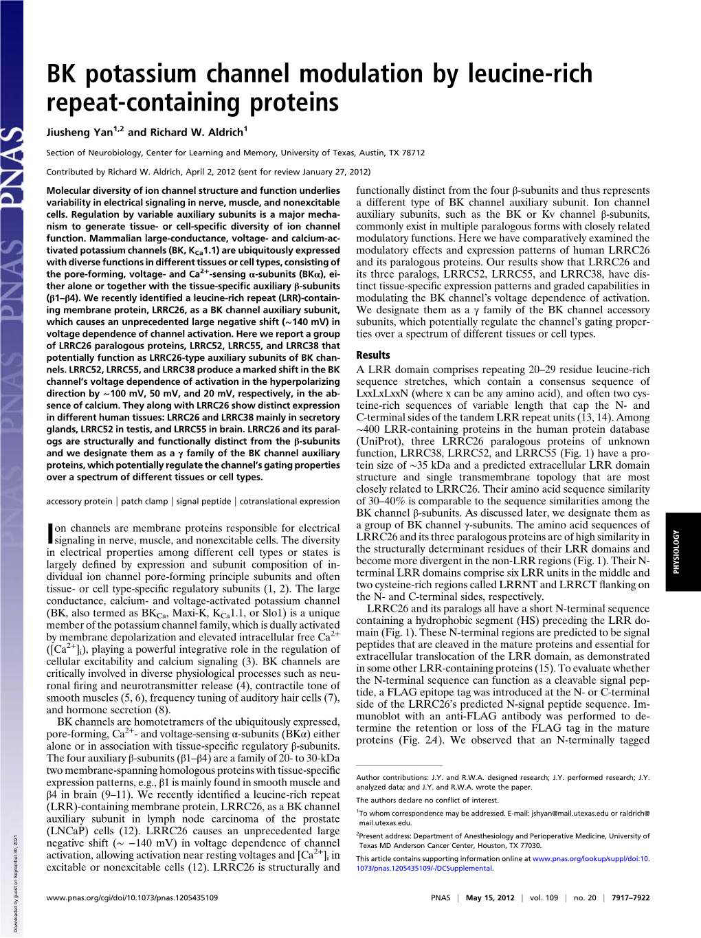 BK Potassium Channel Modulation by Leucine-Rich Repeat-Containing Proteins