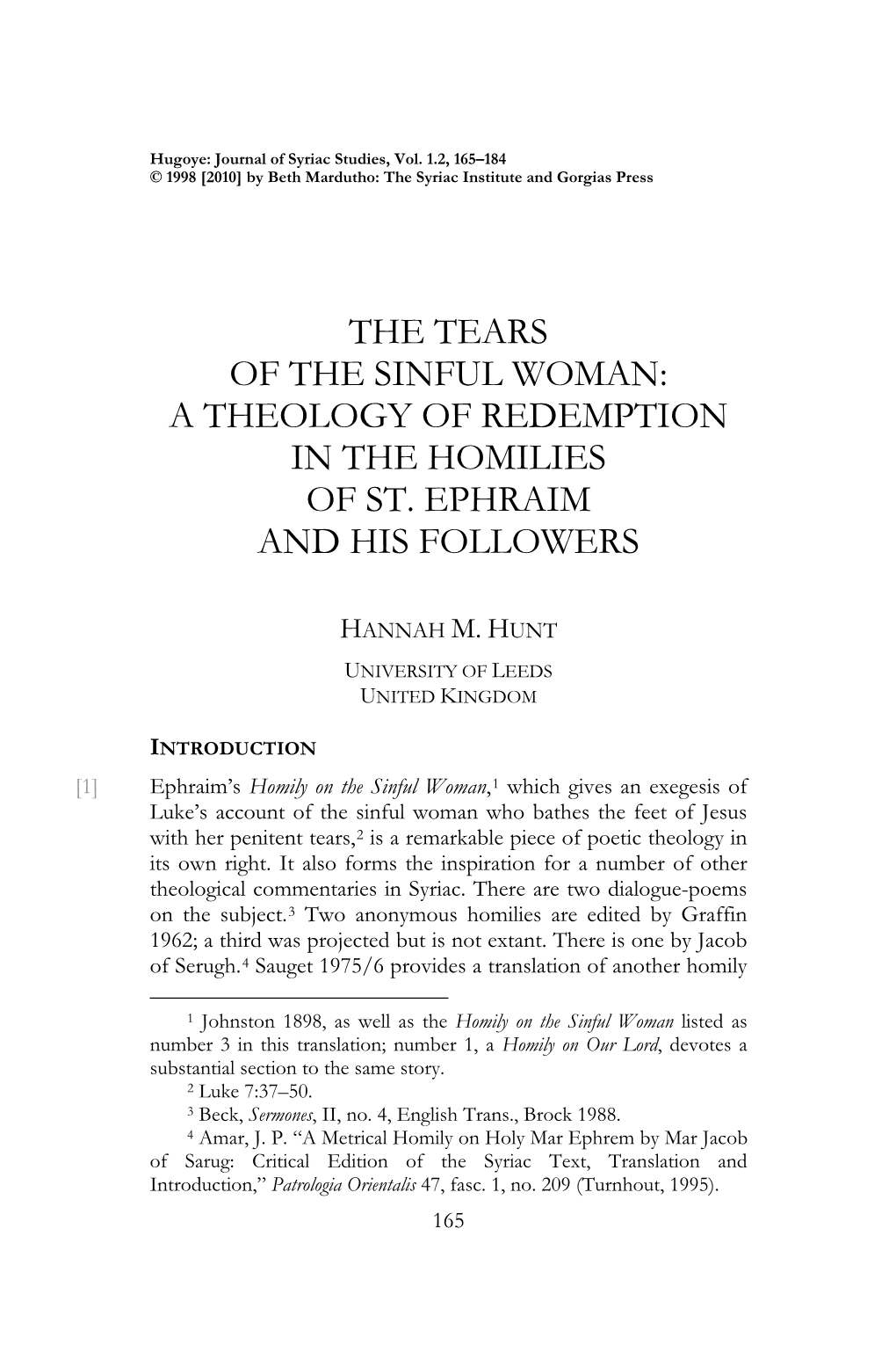 The Tears of the Sinful Woman: a Theology of Redemption in the Homilies of St