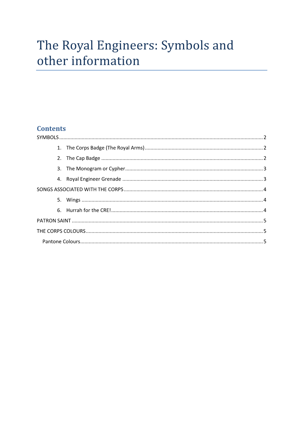 The Royal Engineers: Symbols and Other Information