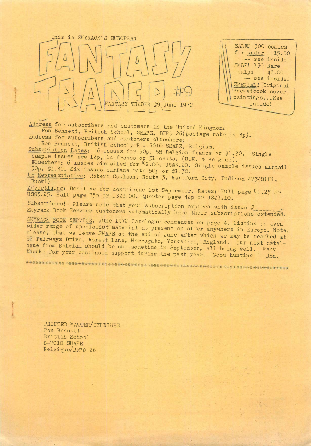 This Is SKYRACK's EUROPEAN FANTASY TRADER #9 June 1972