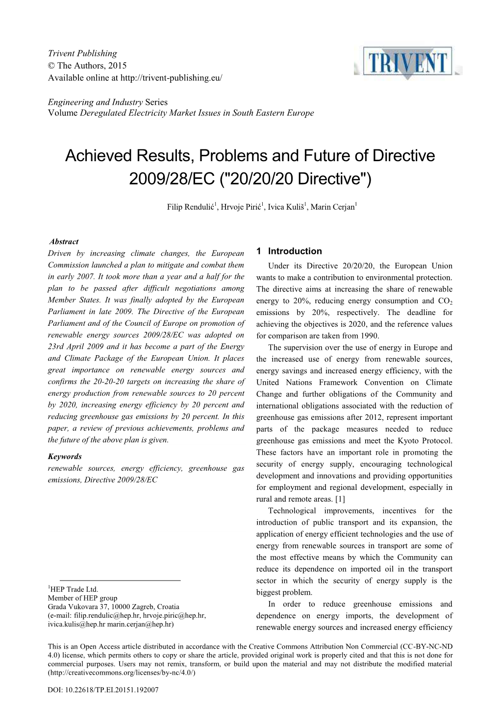 Achieved Results, Problems and Future of Directive 2009/28/EC ("20/20/20 Directive")