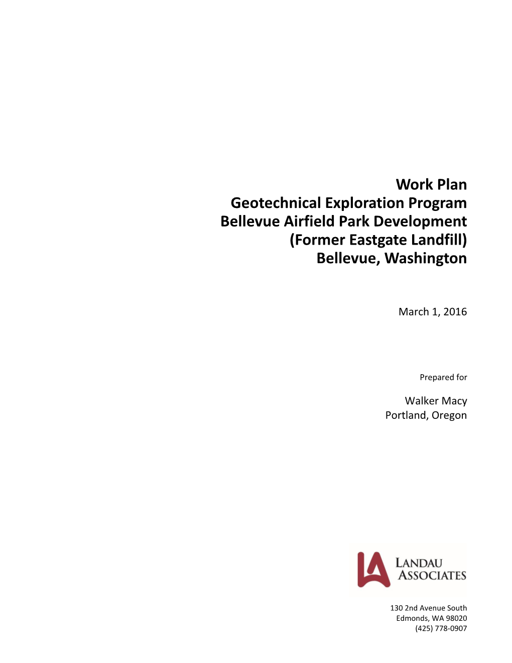 Work Plan Geotechnical Exploration Program Bellevue Airfield Park