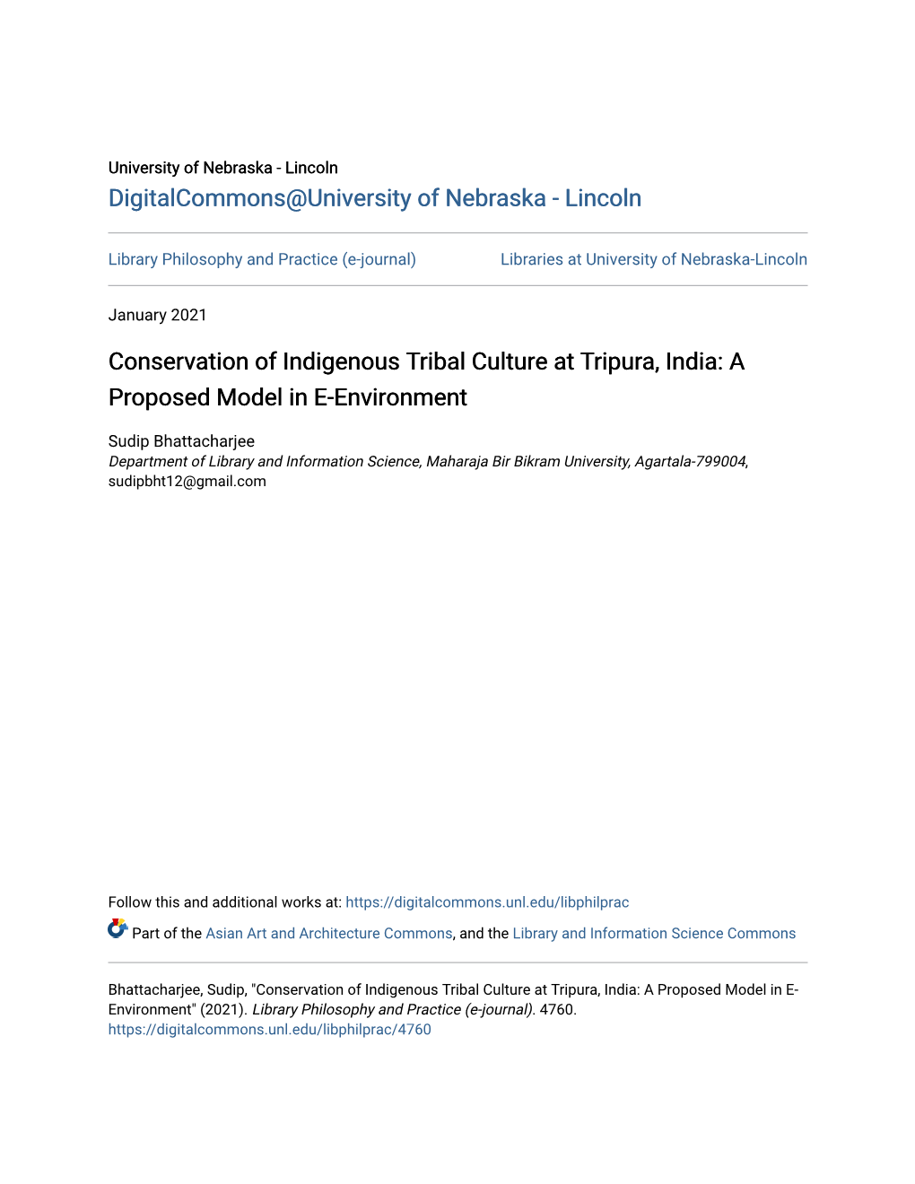 Conservation of Indigenous Tribal Culture at Tripura, India: a Proposed Model in E-Environment