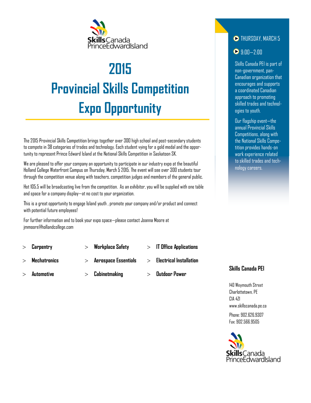 2015 Provincial Skills Competition Expo Opportunity