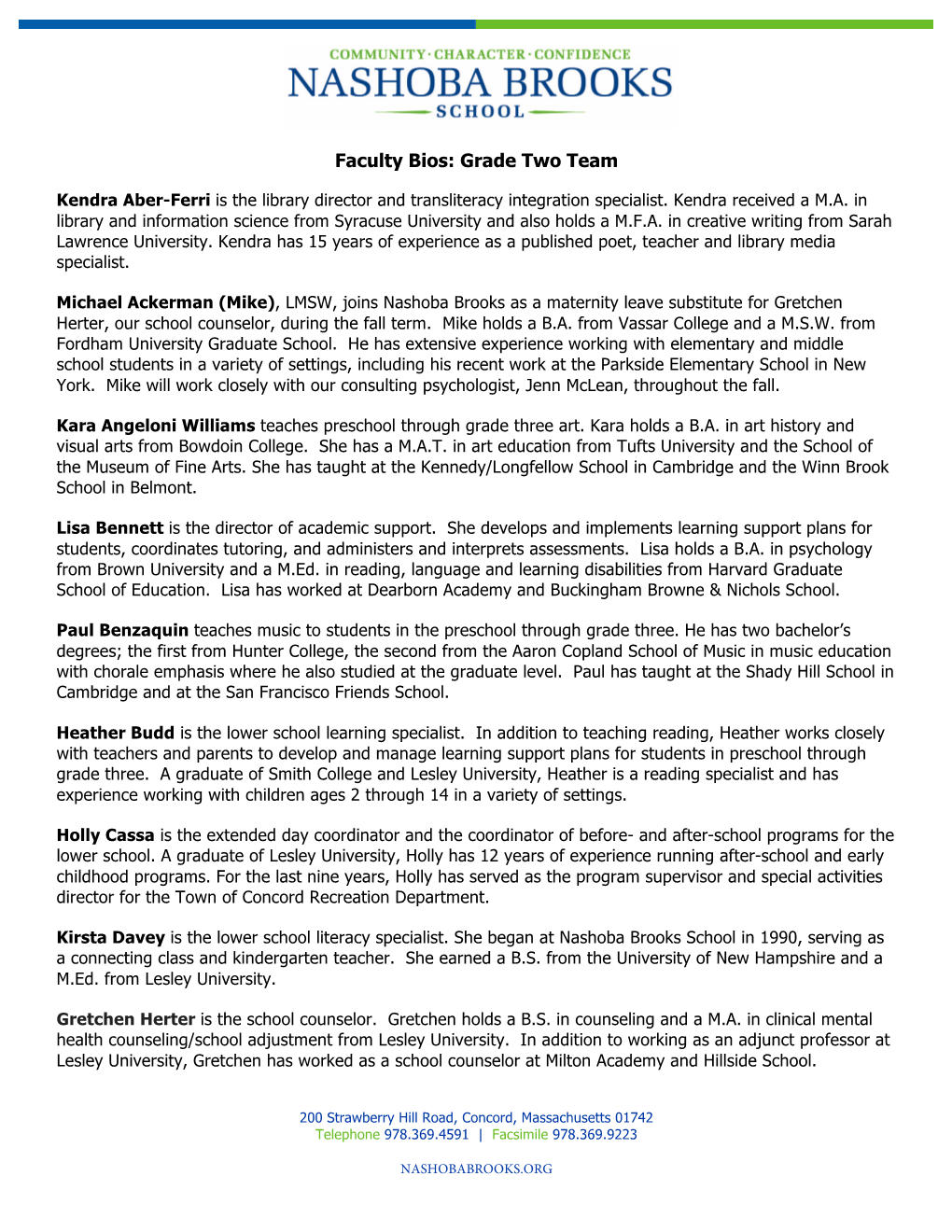 Faculty Bios: Grade Two Team