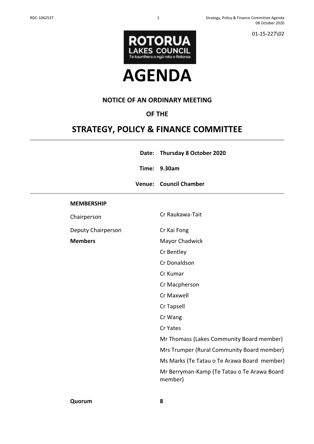 Agenda 08 October 2020