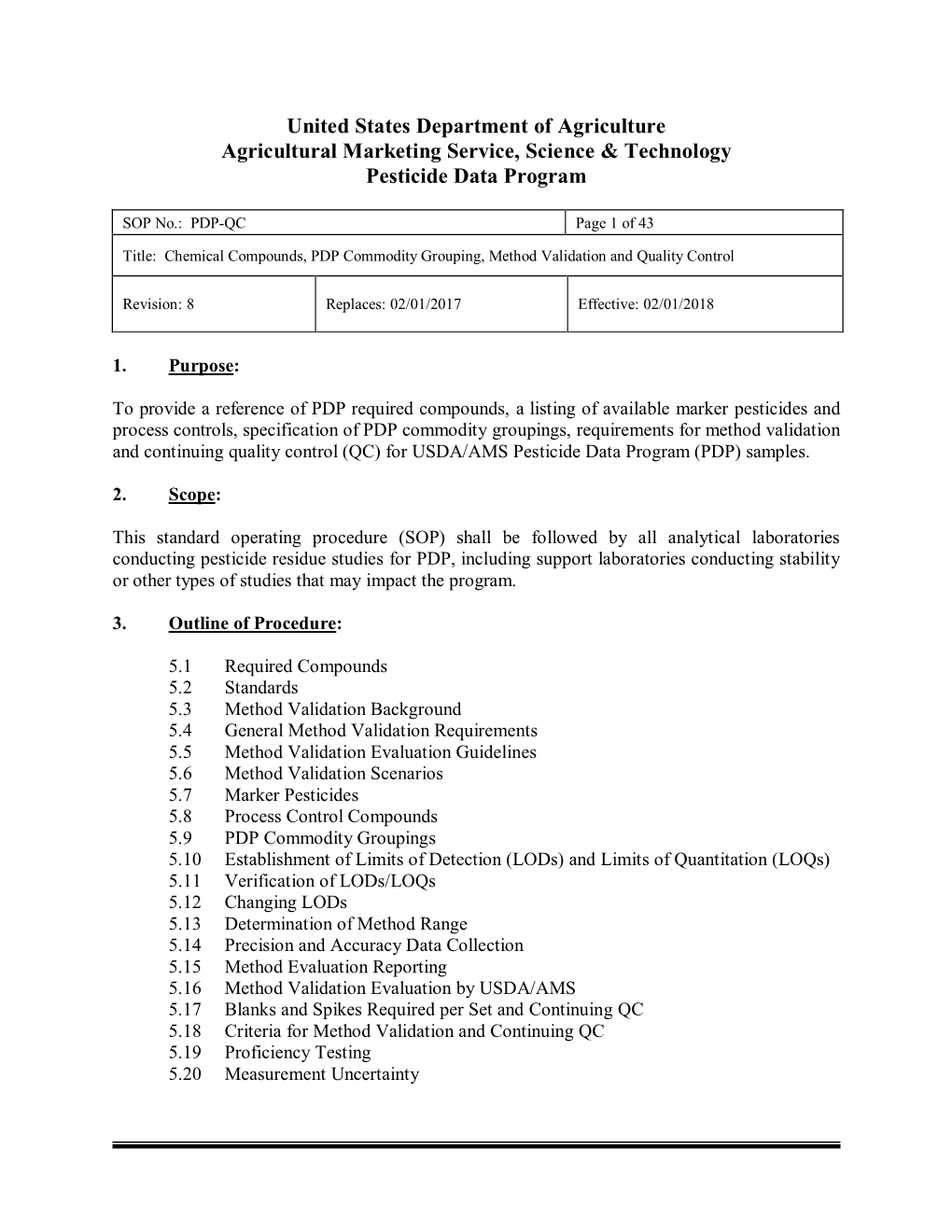 United States Department of Agriculture Agricultural Marketing Service, Science & Technology Pesticide Data Program