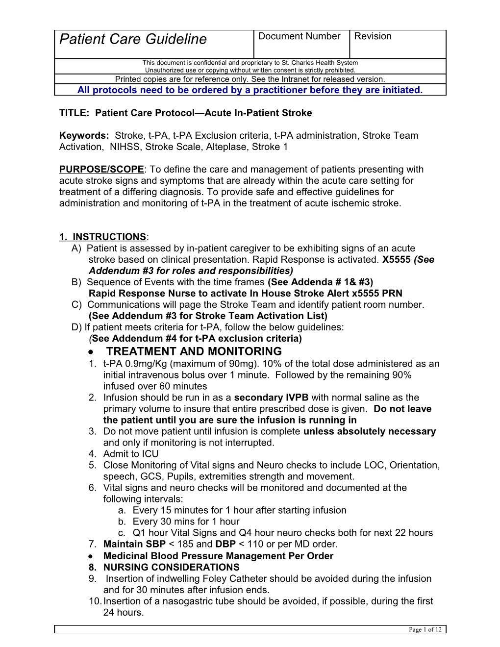 Patient Care Protocol Template