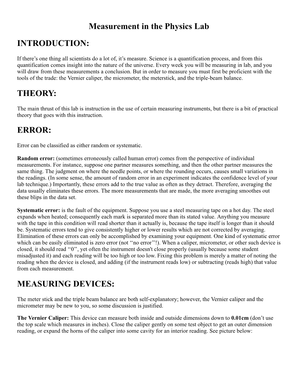 Measurement in the Physics Lab INTRODUCTION: THEORY