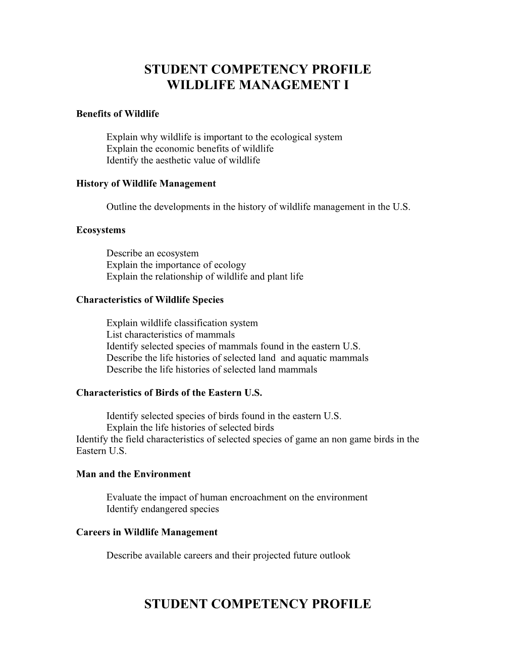 Student Competency Profile